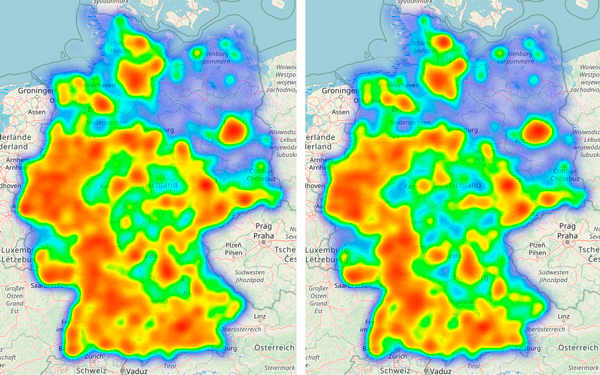 Zwei Heat-Maps von Deutschland.