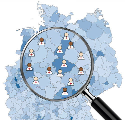 Deutschlandkarte, die Verteilung der Ärzte zeigt (Symbolbild).