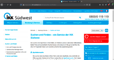 Website der IKK-Südwest.
